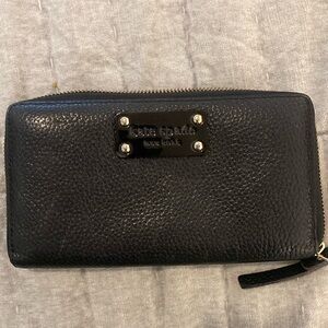 Kate Spade Black Pebbled Leather Zippered Wallet